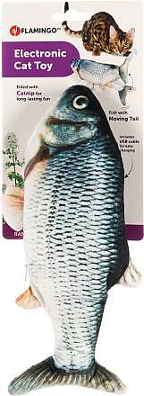 Flamingo kattenspeelgoed Flounder Vis Grijs
