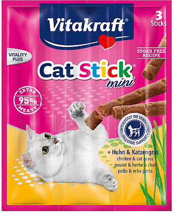Vitakraft Cat Stick mini kip en kattengras 18 gr